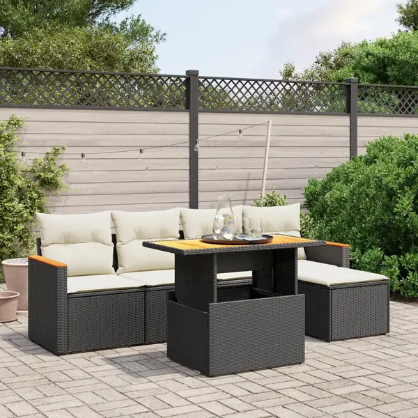 Gossi set mobilier de gradina cu perne, 6 piese, negru, poliratan