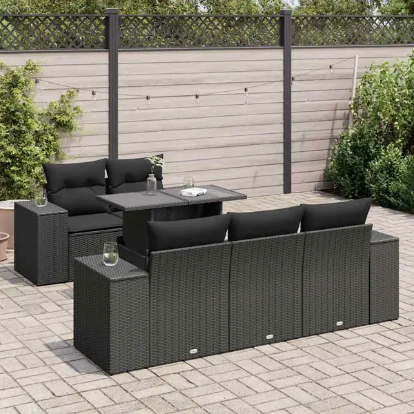 Gossi set mobilier de gradina cu perne, 6 piese, negru, poliratan