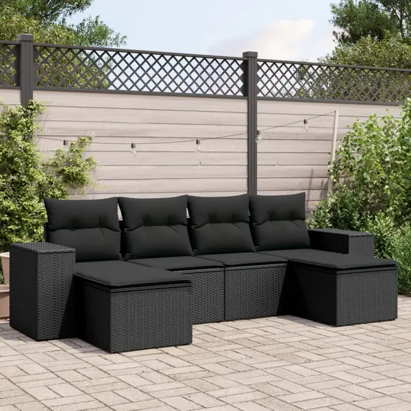 Gossi set mobilier de gradina cu perne, 6 piese, negru, poliratan