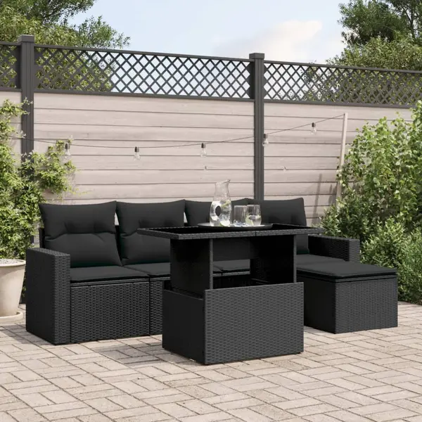 Gossi set mobilier de gradina cu perne, 6 piese, negru, poliratan