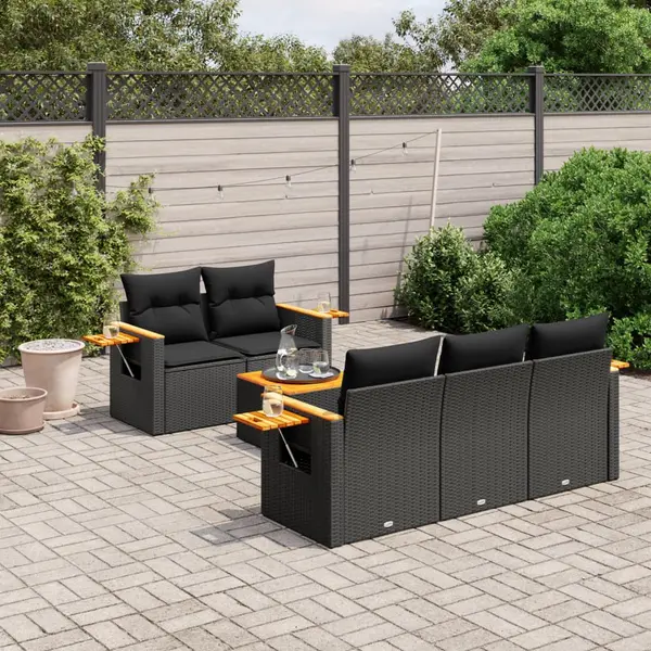 Gossi set mobilier de gradina cu perne, 6 piese, negru, poliratan