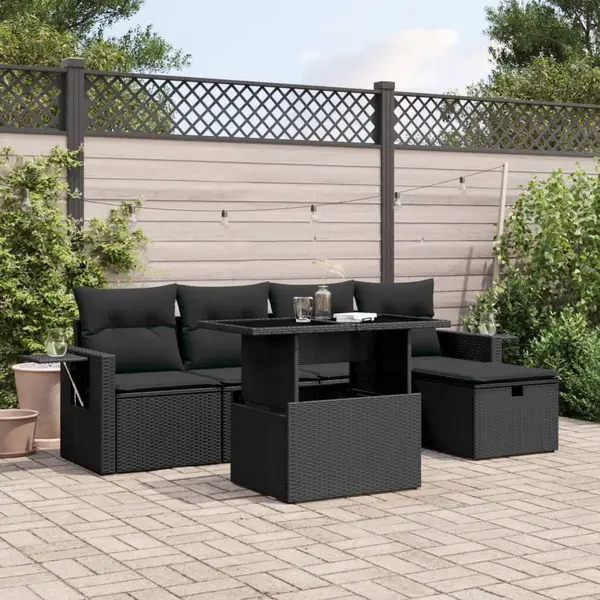 Gossi set mobilier de gradina cu perne, 6 piese, negru, poliratan