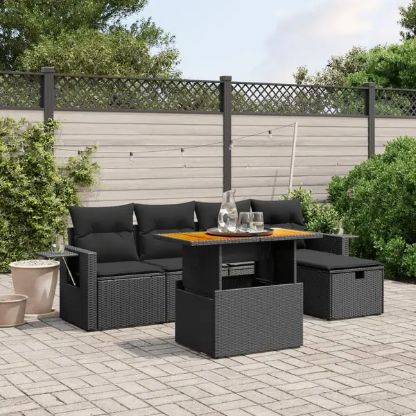 Gossi set mobilier de gradina cu perne, 6 piese, negru, poliratan