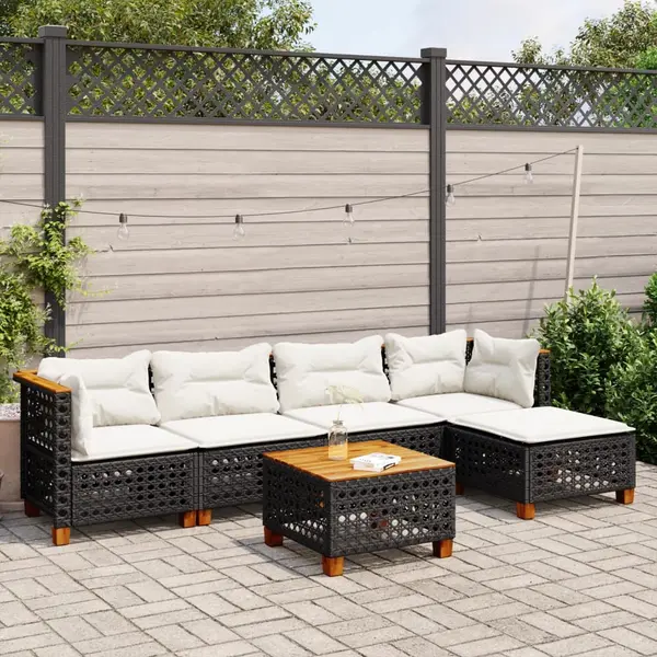 Gossi set mobilier de gradina cu perne, 6 piese, negru, poliratan