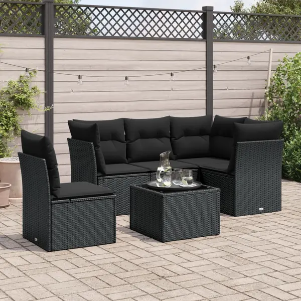 Gossi set mobilier de gradina cu perne, 6 piese, negru, poliratan