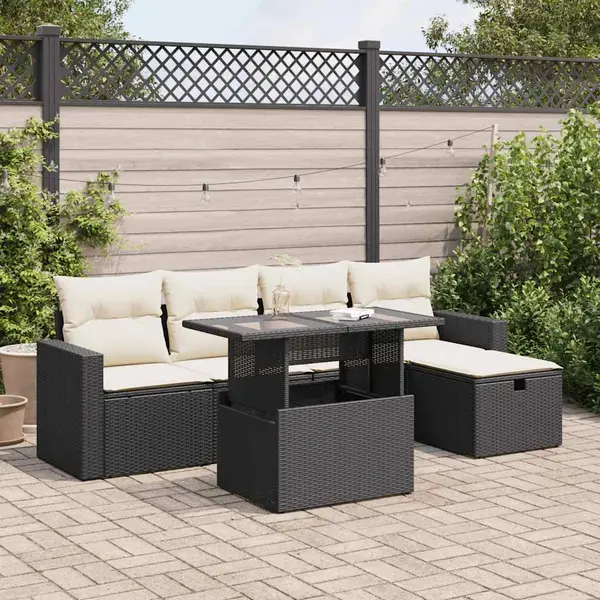 Gossi set mobilier de gradina cu perne, 6 piese, negru, poliratan