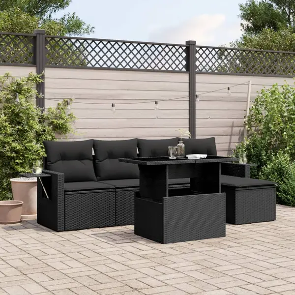 Gossi set mobilier de gradina cu perne, 6 piese, negru, poliratan