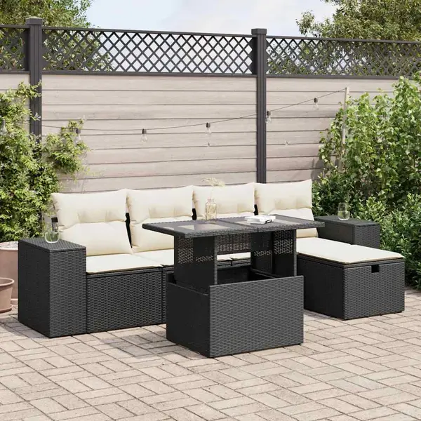 Gossi set mobilier de gradina cu perne, 6 piese, negru, poliratan