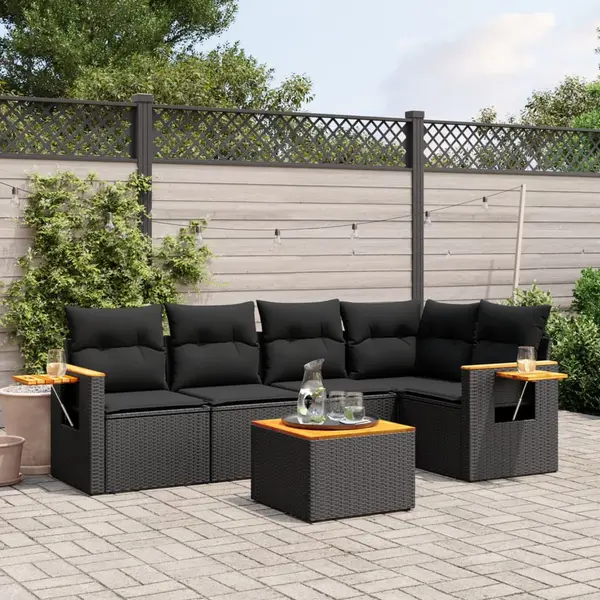 Gossi set mobilier de gradina cu perne, 6 piese, negru, poliratan