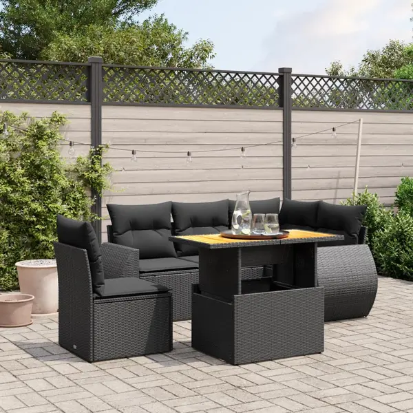 Gossi set mobilier de gradina cu perne, 6 piese, negru, poliratan