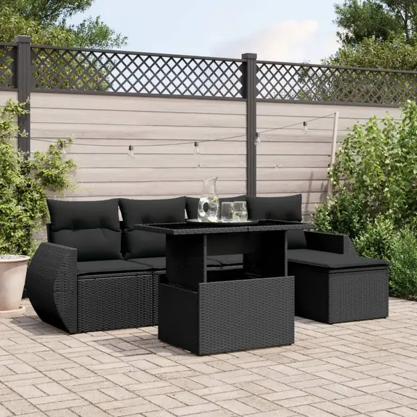 Gossi set mobilier de gradina cu perne, 6 piese, negru, poliratan