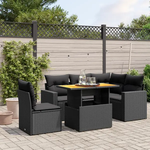 Gossi set mobilier de gradina cu perne, 6 piese, negru, poliratan
