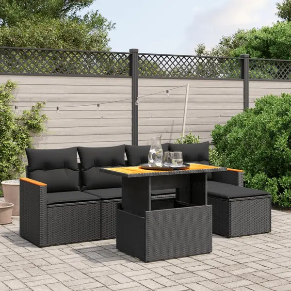 Gossi set mobilier de gradina cu perne, 6 piese, negru, poliratan
