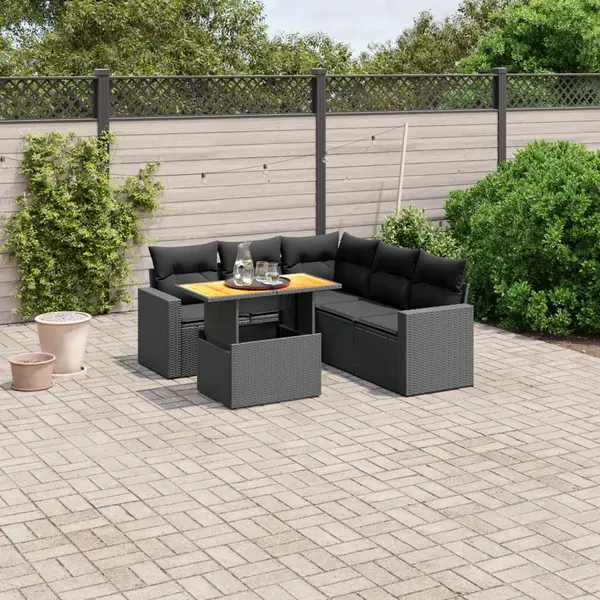 Gossi set mobilier de gradina cu perne, 6 piese, negru, poliratan
