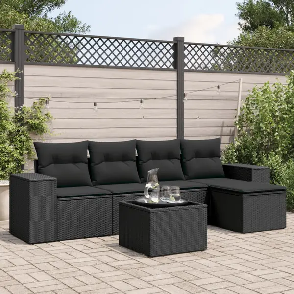 Gossi set mobilier de gradina cu perne, 6 piese, negru, poliratan