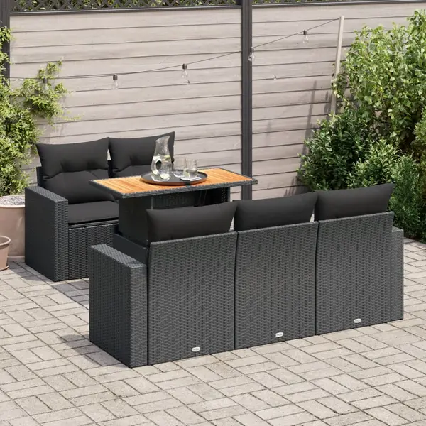 Gossi set mobilier de gradina cu perne, 6 piese, negru, poliratan