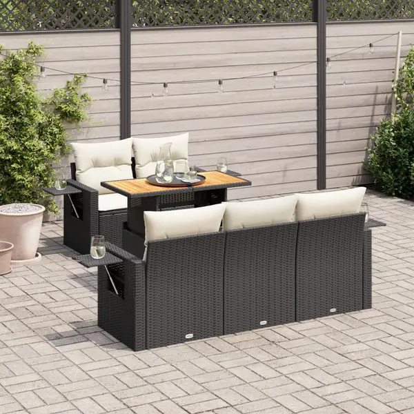 Gossi set mobilier de gradina cu perne, 6 piese, negru, poliratan