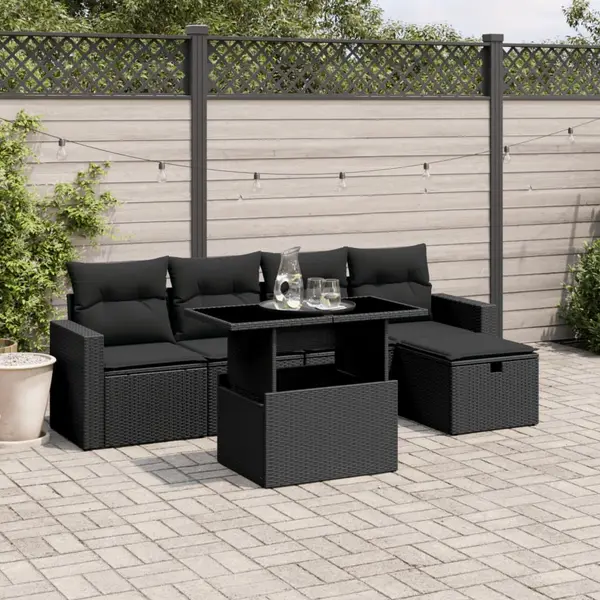 Gossi set mobilier de gradina cu perne, 6 piese, negru, poliratan