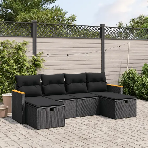 Gossi set mobilier de gradina cu perne, 6 piese, negru, poliratan