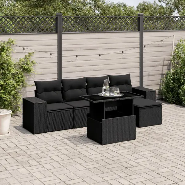 Gossi set mobilier de gradina cu perne, 6 piese, negru, poliratan