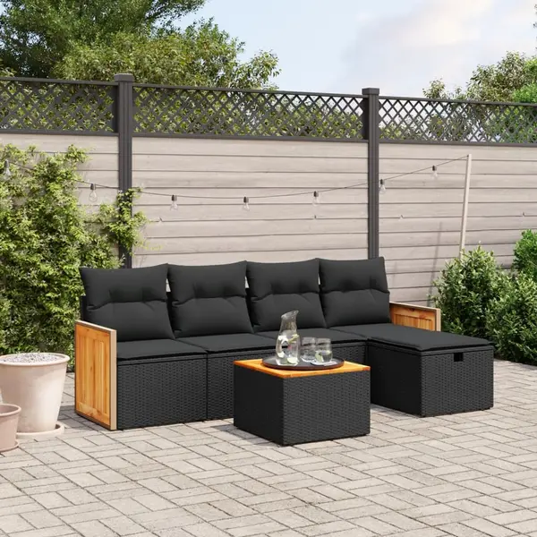 Gossi set mobilier de gradina cu perne, 6 piese, negru, poliratan