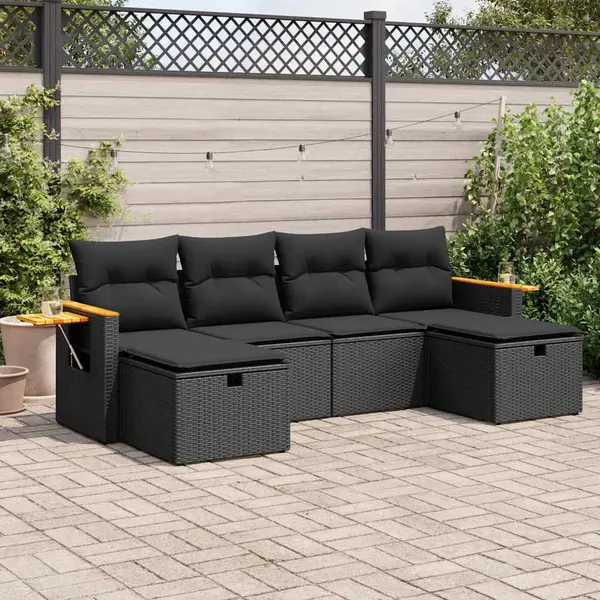 Gossi set mobilier de gradina cu perne, 6 piese, negru, poliratan
