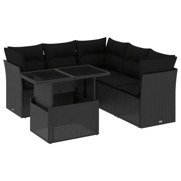 Gossi set mobilier de gradina cu perne, 6 piese, negru, poliratan