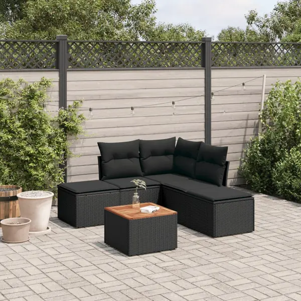 Gossi set mobilier de gradina cu perne, 6 piese, negru, poliratan