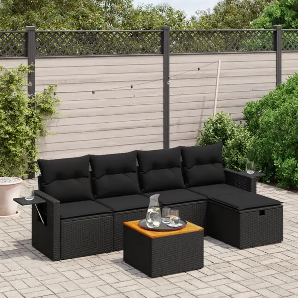 Gossi set mobilier de gradina cu perne, 6 piese, negru, poliratan