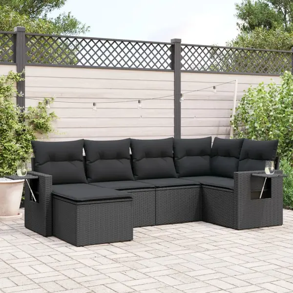 Gossi set mobilier de gradina cu perne, 6 piese, negru, poliratan