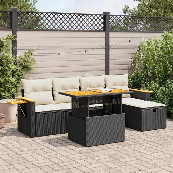 Gossi set mobilier de gradina cu perne, 6 piese, negru, poliratan