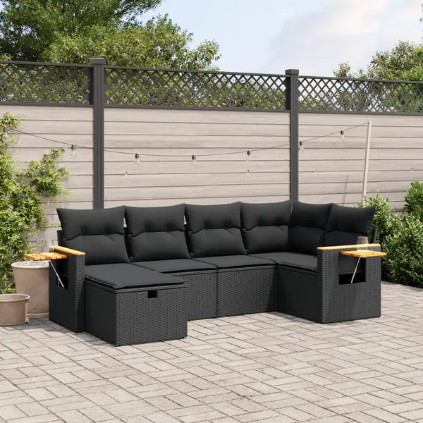 Gossi set mobilier de gradina cu perne, 6 piese, negru, poliratan