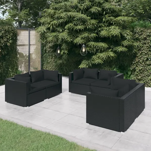 Gossi set mobilier de gradina cu perne, 6 piese, negru, poliratan