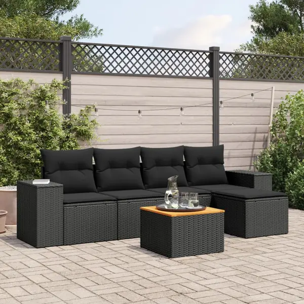 Gossi set mobilier de gradina cu perne, 6 piese, negru, poliratan