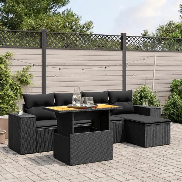 Gossi set mobilier de gradina cu perne, 6 piese, negru, poliratan
