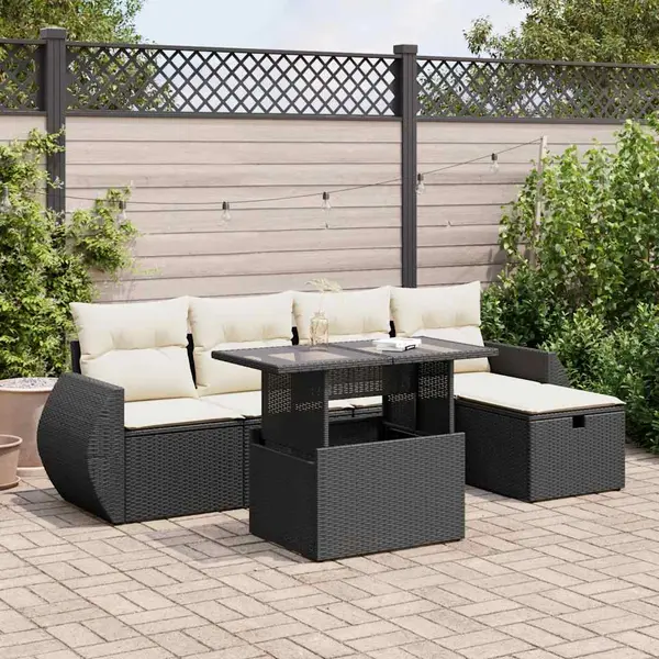 Gossi set mobilier de gradina cu perne, 6 piese, negru, poliratan