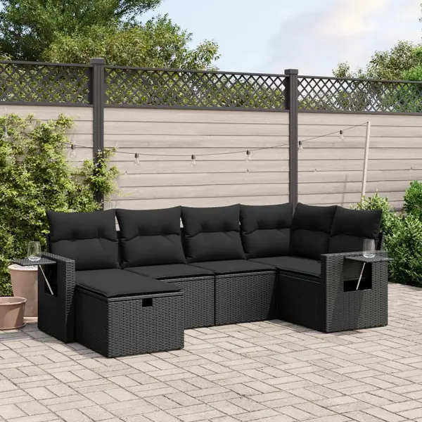 Gossi set mobilier de gradina cu perne, 6 piese, negru, poliratan