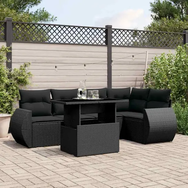 Gossi set mobilier de gradina cu perne, 6 piese, negru, poliratan