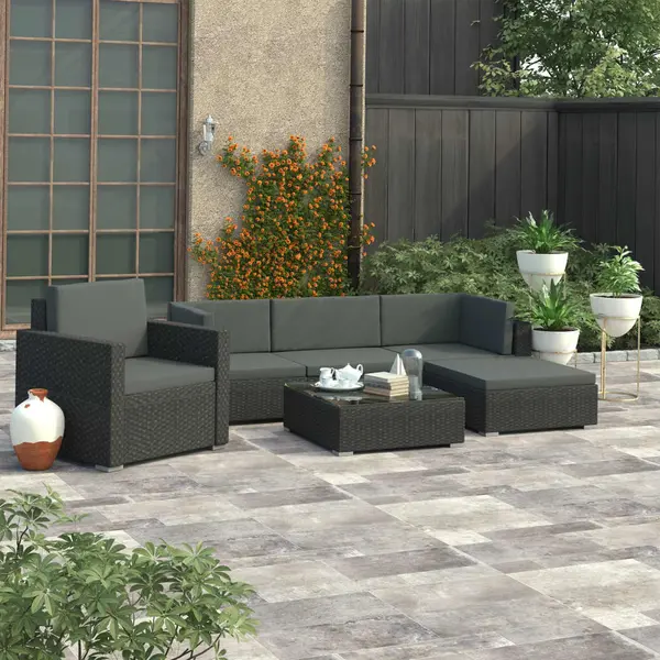 Gossi set mobilier de gradina cu perne, 6 piese, negru, poliratan