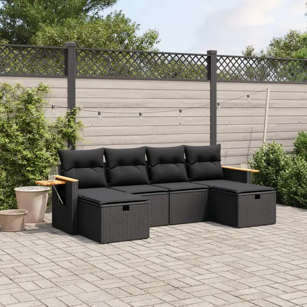 Gossi set mobilier de gradina cu perne, 6 piese, negru, poliratan