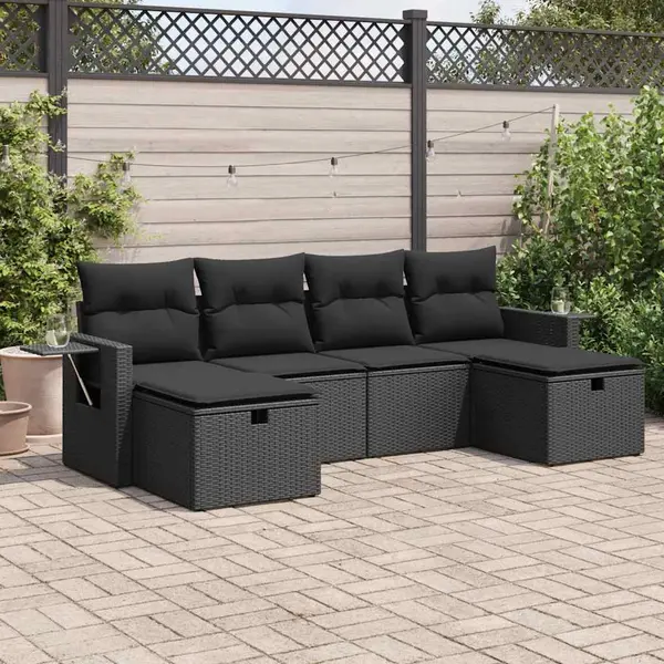 Gossi set mobilier de gradina cu perne, 6 piese, negru, poliratan