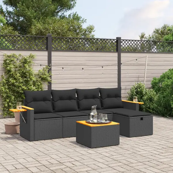 Gossi set mobilier de gradina cu perne, 6 piese, negru, poliratan