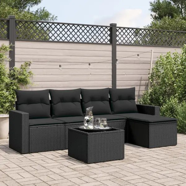 Gossi set mobilier de gradina cu perne, 6 piese, negru, poliratan
