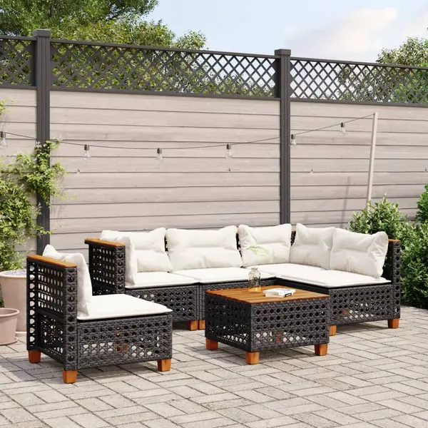 Gossi set mobilier de gradina cu perne, 6 piese, negru, poliratan