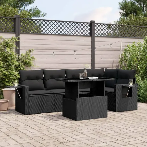 Gossi set mobilier de gradina cu perne, 6 piese, negru, poliratan