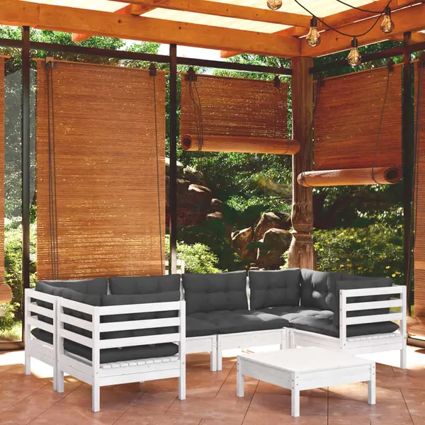 Gossi set mobilier de gradina cu perne, 7 piese, alb, lemn masiv pin