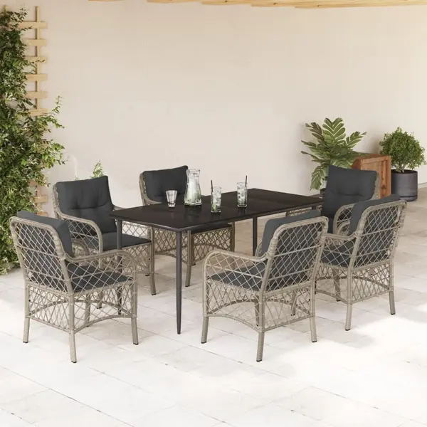Gossi set mobilier de gradina cu perne, 7 piese gri deschis poliratan