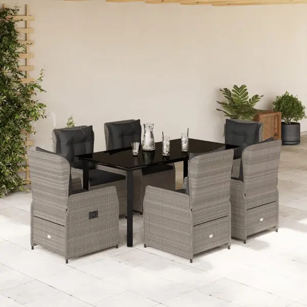 Gossi set mobilier de gradina cu perne, 7 piese gri deschis poliratan