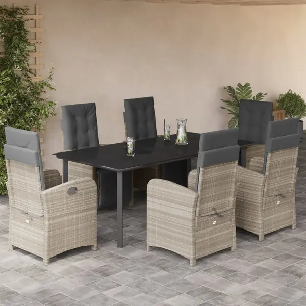 Gossi set mobilier de gradina cu perne, 7 piese gri deschis poliratan