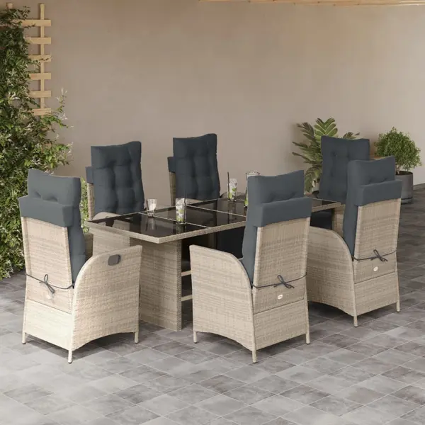 Gossi set mobilier de gradina cu perne, 7 piese gri deschis poliratan